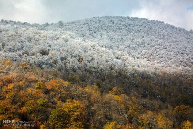 Autumn Snow Covers Sari Mountains in Northern Iran