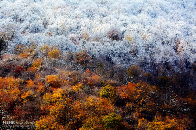 Autumn Snow Covers Sari Mountains in Northern Iran