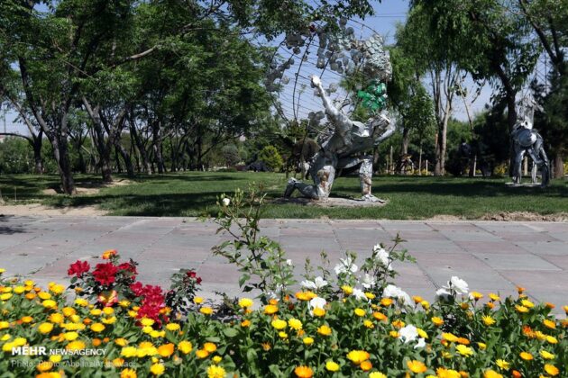 Park in Tehran Decorated with Statues Made of Disposable Materials