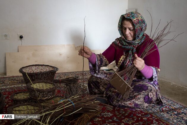 Iranian Woman Making a Living by Weaving Baskets
