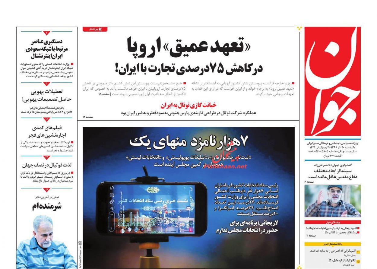 A Look at Iranian Newspaper Front Pages on December 1
