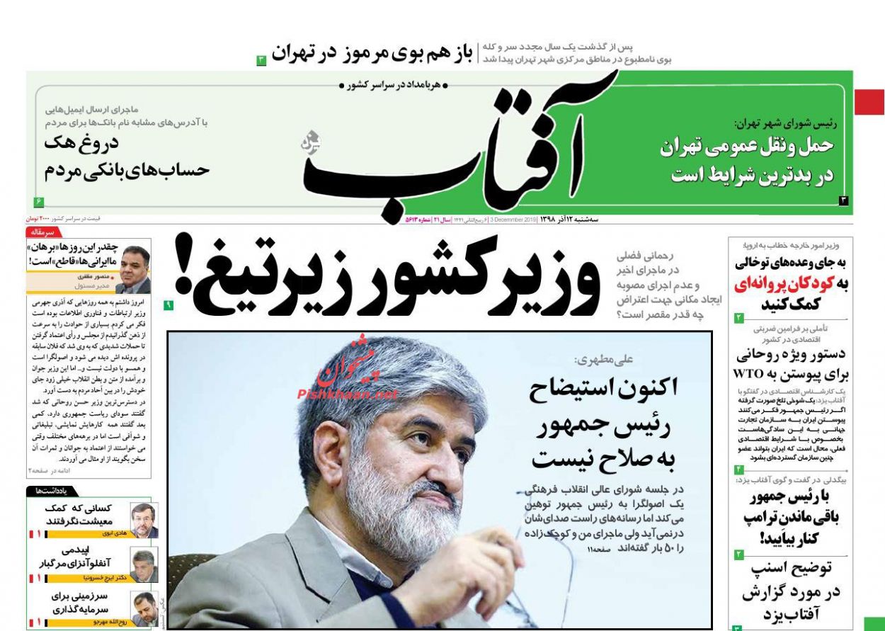 A Look at Iranian Newspaper Front Pages on December 3 1