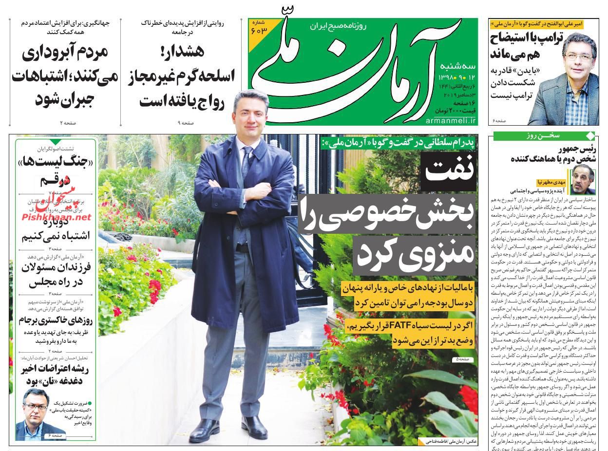 A Look at Iranian Newspaper Front Pages on December 3 6