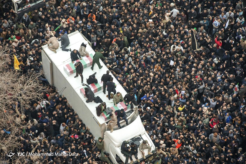 Body of Gen. Soleimani at his massive funeral procession in Tehran