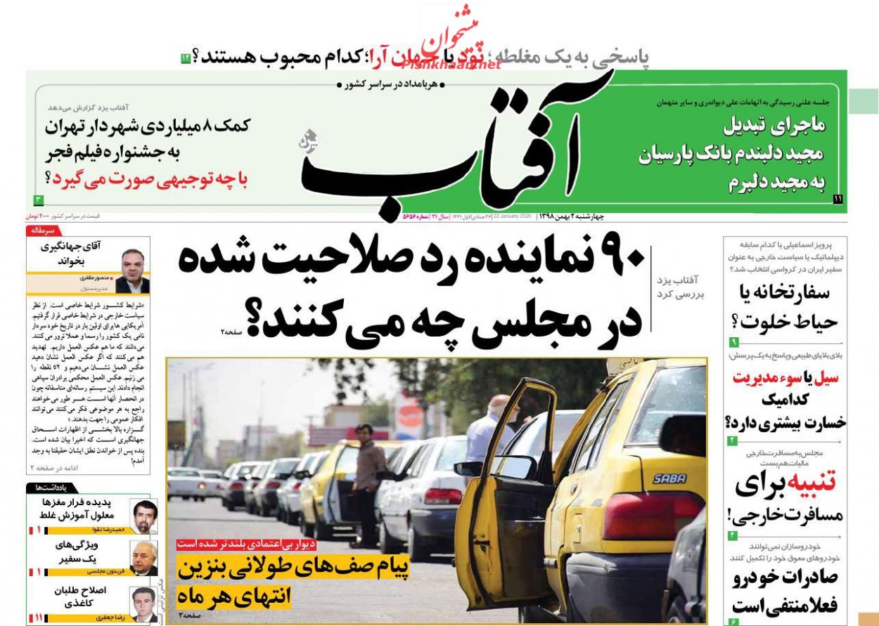 A Look at Iranian Newspaper Front Pages on January 22