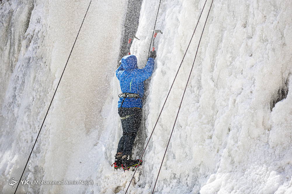 Ice climbing in Hamadan's Ganjnameh waterfall