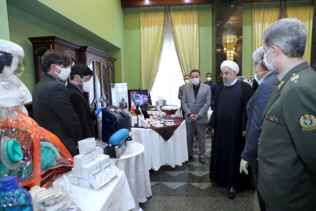 Rouhani Visits Exhibition of Homegrown Products Used for Anti-Corona Fight