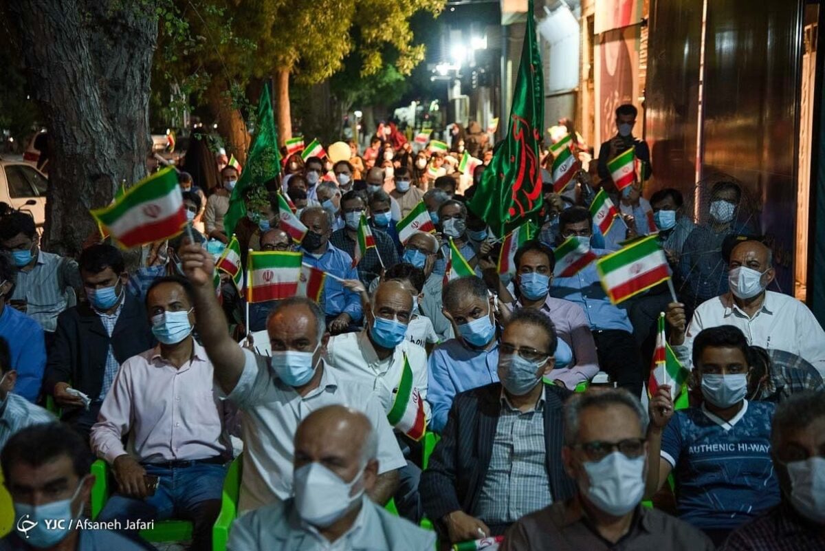 Bushehr Citizens Watch Iran-Iraq Football Match at Presidential Campaign Tents