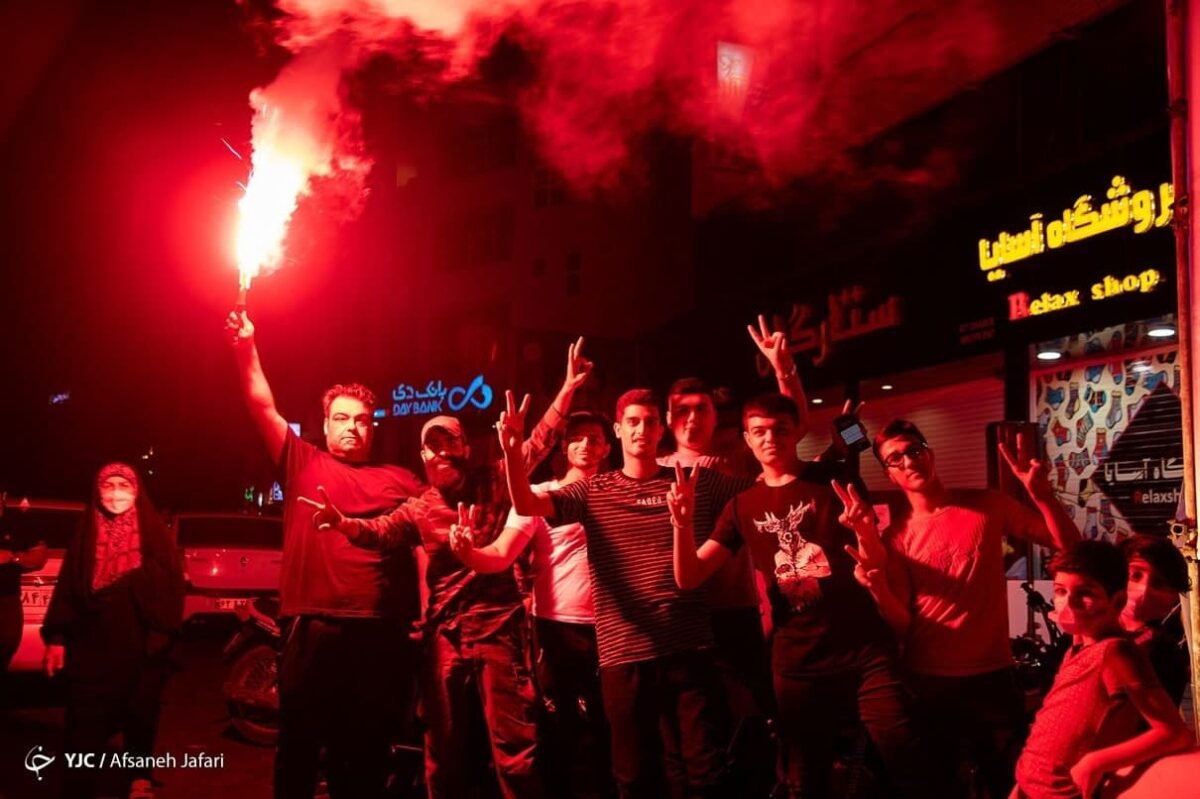 Bushehr Citizens Watch Iran-Iraq Football Match at Presidential Campaign Tents