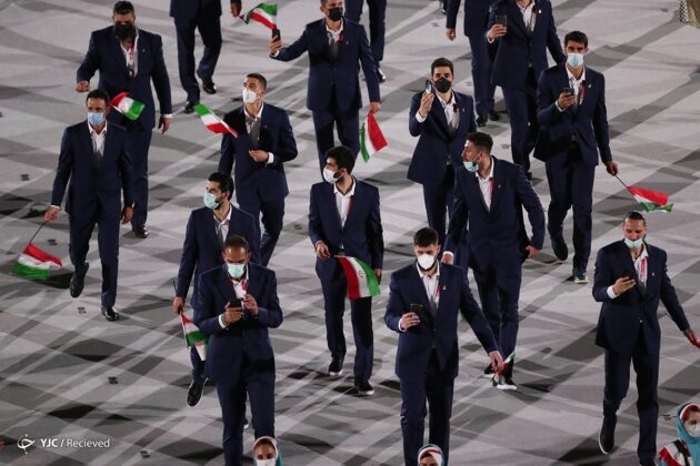 Team Iran Walk in Parade of Nations at Tokyo Olympics Opening Ceremony
