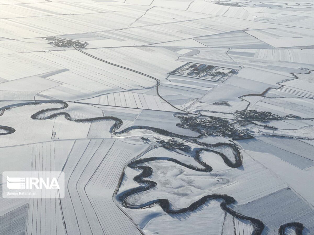 Plains and mountains of Kermanshah province blanketed by snow