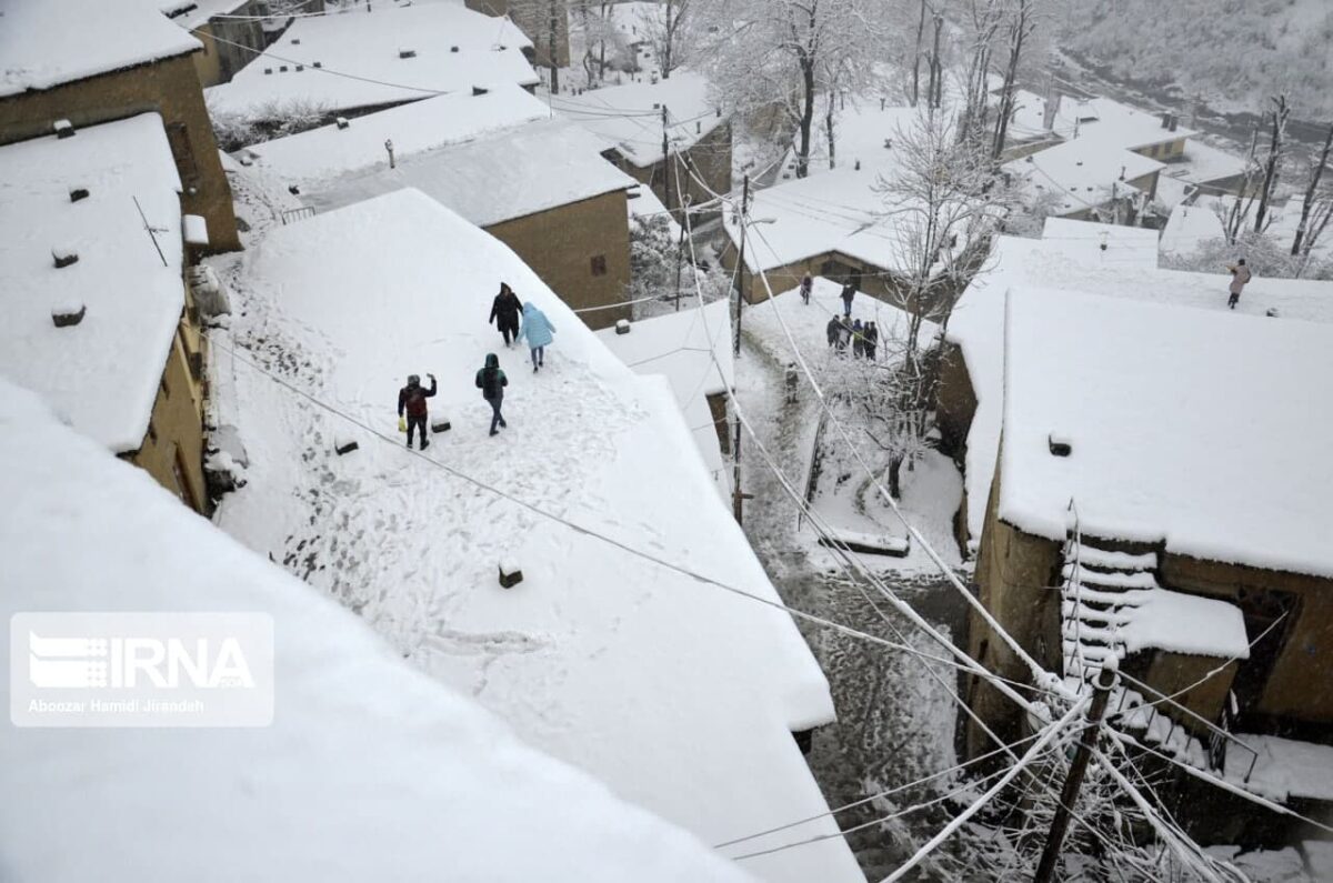 Heavy snowfall in Masuleh, northern Iran