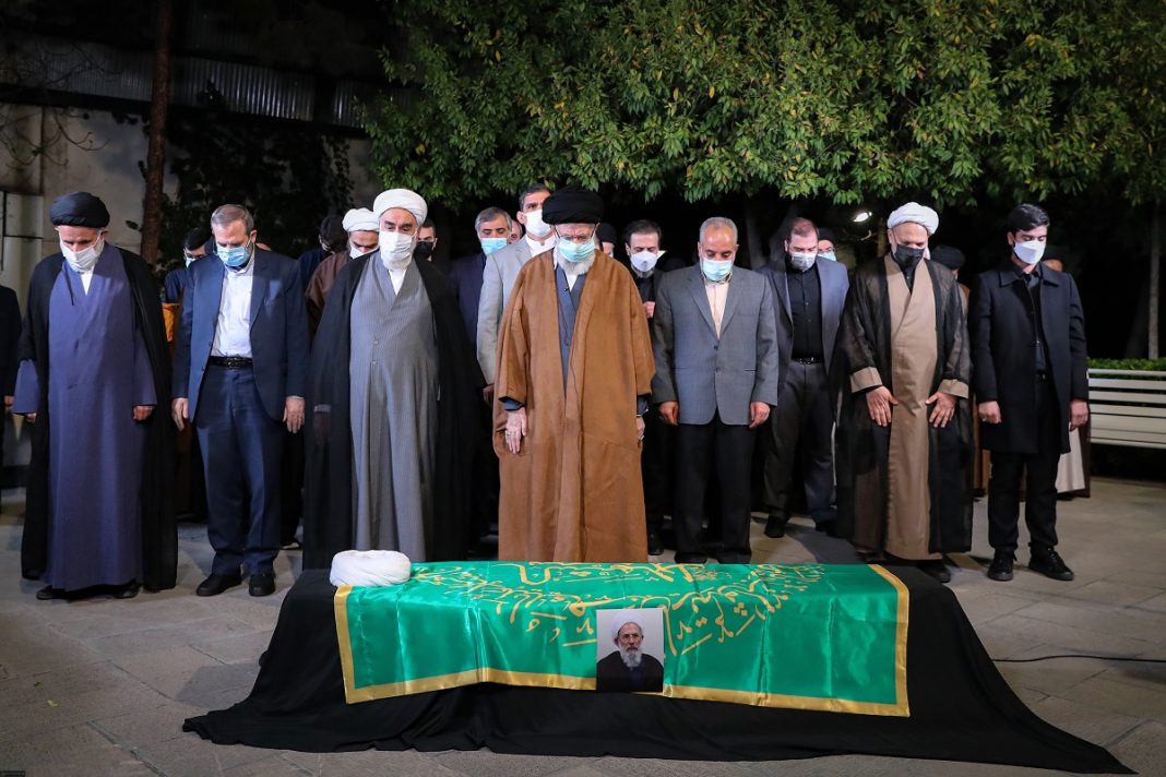 Iran’s Leader performs prayers at Ayat. Reyshahri’s funeral