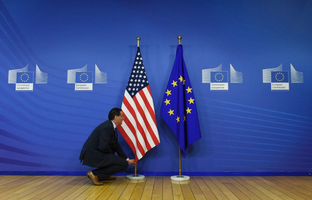 US & EU Flags Iran Nuclear Talks