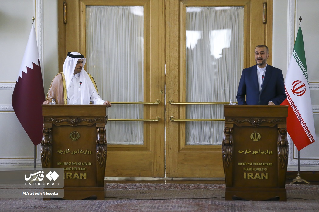 Iran and Qatar FMs Hossein Amirabdollahian and Mohammad bin Abdul Rahman Al Thani