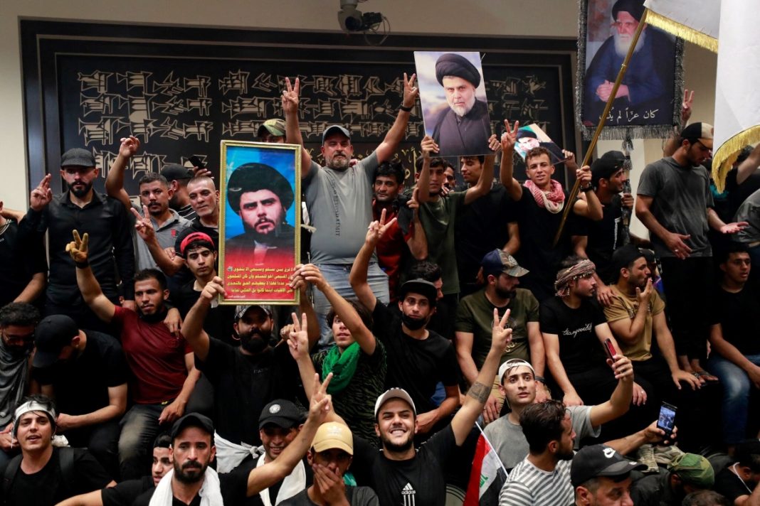 Supporters of Iraqi cleric Muqtada al-Sadr in Iraq's parliament