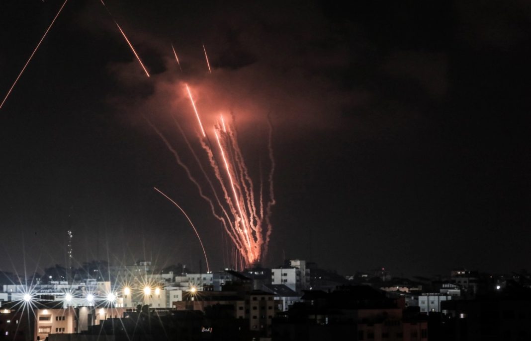 Islamic Jihad fighters launch a barrage of rockets towards Israel after it attacked Gaza