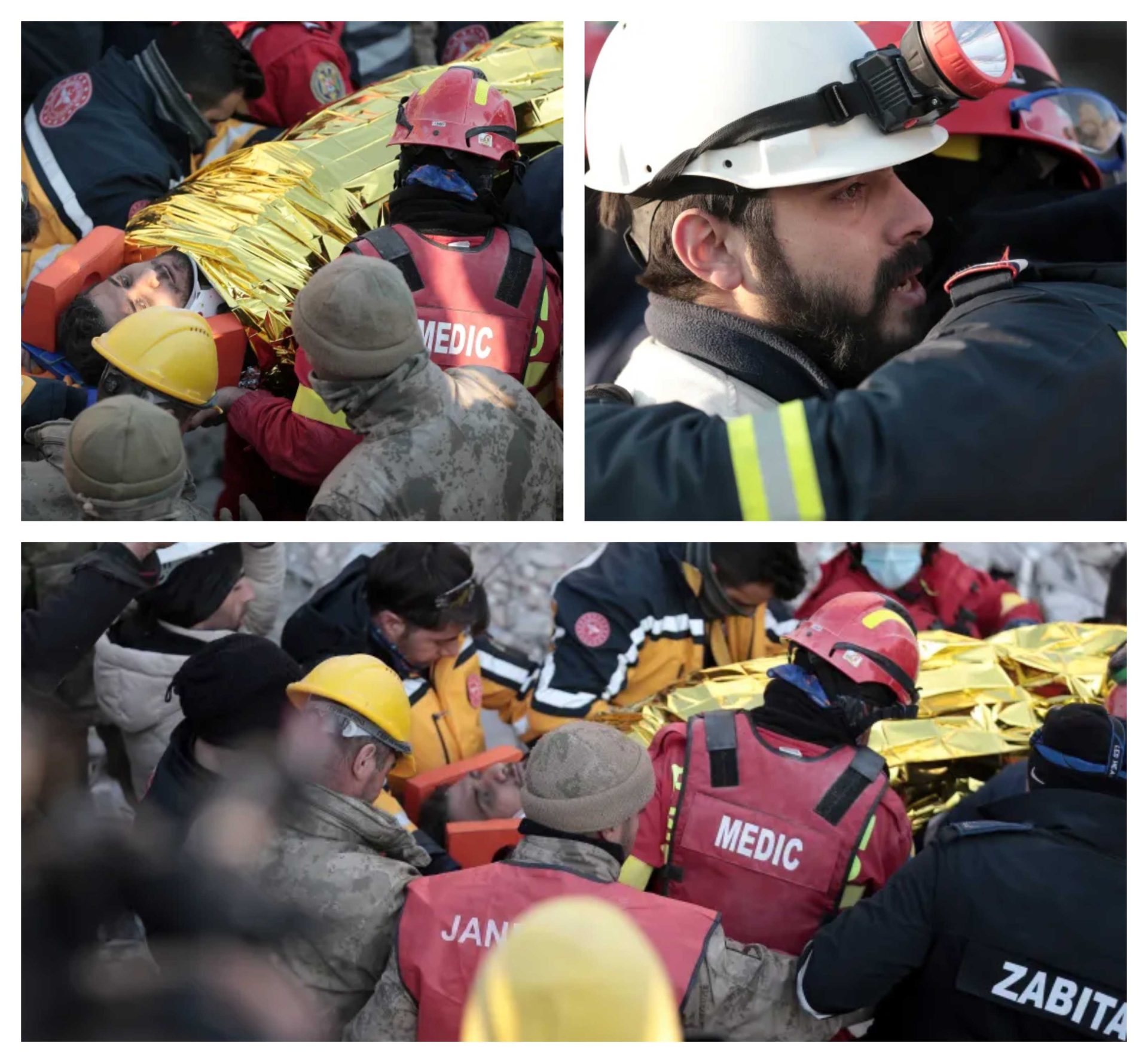 35-year-old Mustafa Sarıgul being rescued from under the rubble