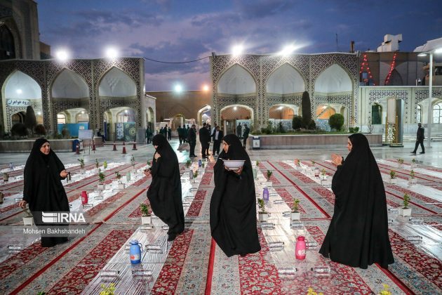 Simple iftar in the holy shrine of Imam Reza, during Ramadan in Iran’s Mashhad