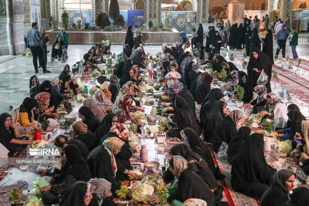 Simple iftar in the holy shrine of Imam Reza, during Ramadan in Iran’s Mashhad