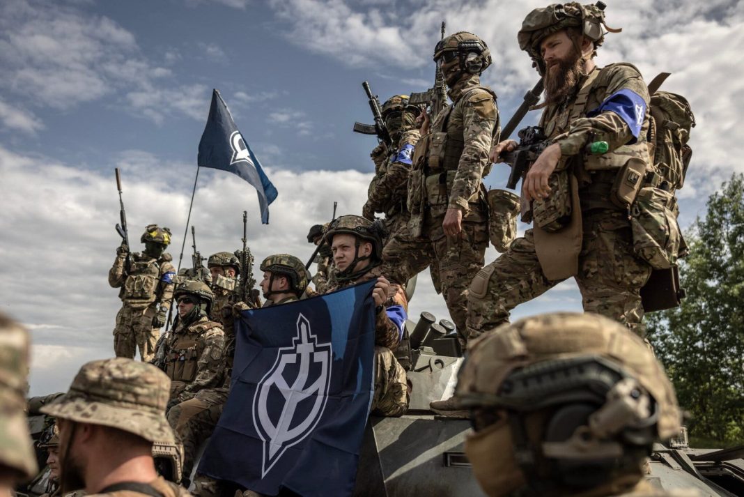 Members of the Free Russia Legion in northern Ukraine on Wednesday.