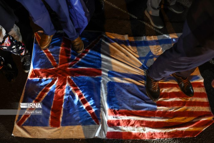 Iranians gather outside British embassy in Tehran to slam Yemen attack