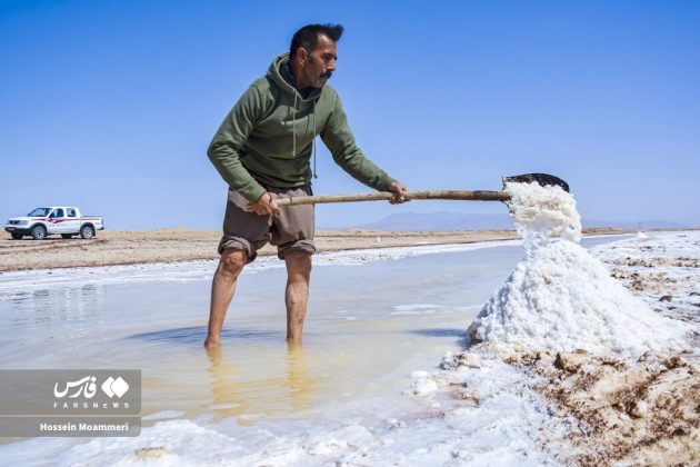 Salt crystals shine along Iran’s Kal-Shur River