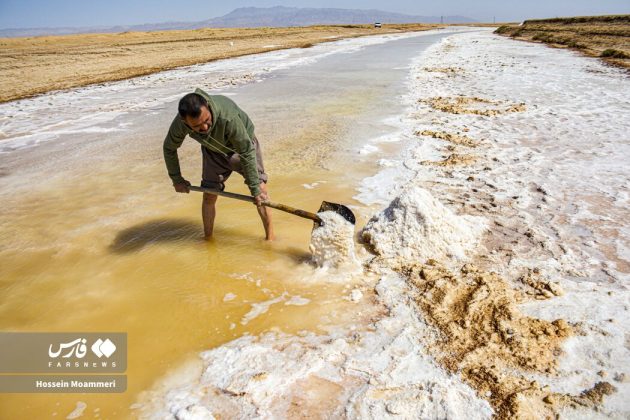 Salt crystals shine along Iran’s Kal-Shur River