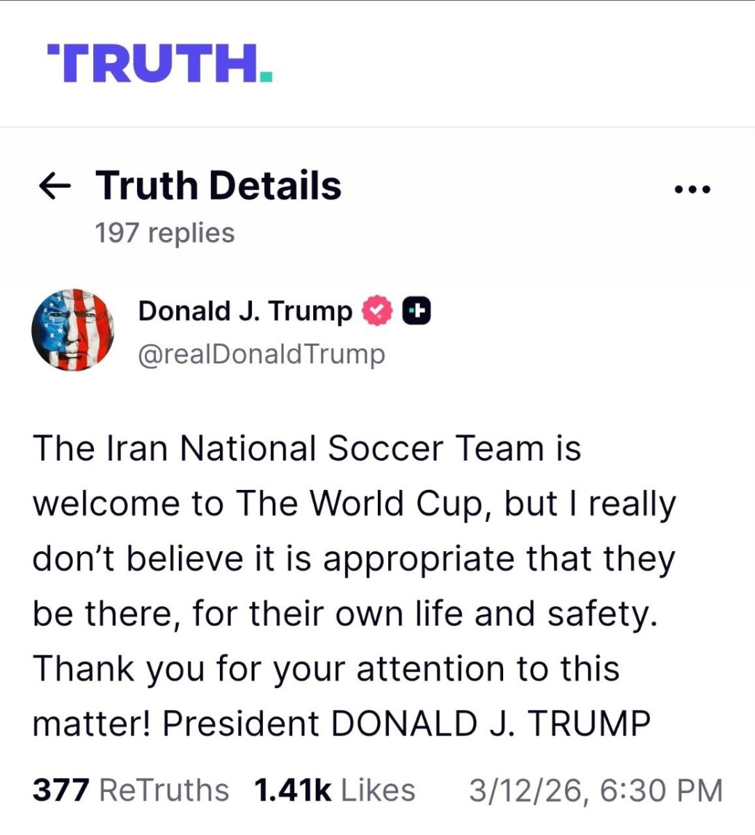 Will the Iranian national football team participate in the 2026 World Cup? 1 Iranian national football team - Trump